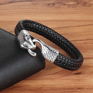 Pulsera clásica de cuero de serpiente de acero inoxidable para hombre, pulsera de alta calidad para deportes al aire libre, hebilla de gancho fácil, regalo de joyería al por mayor - Product Image 5