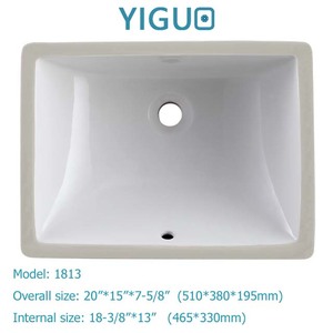 Topmount מלבן קערת צורת קרמיקה אמבטיה כיור מעל דלפק התקנה סוג יד לשטוף אגן - Product Image 4