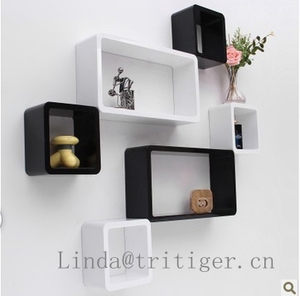 الجملة الرخيصة مجموعة العتيقة الأسود العائمة مكعب جدار جبل خشبي رف دش - Product Image 2