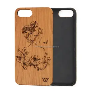 Hot Sale Printing Cherry Wood Mobile Phone Case for iPhone 8 Full Protective TPU Frame Wooden Phone Coque