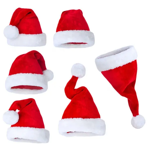 LOW MOQ Cheap New Christmas Gift Party Hat Warm Hat With PomPom OEM Custom Cute Soft Toy Plush Baby Santa Claus Hat Christmas