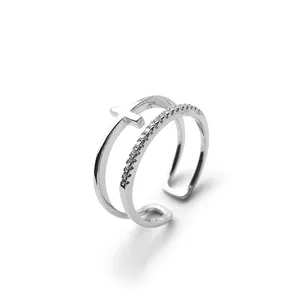Retro Style Zwei Kreis Kreuz ringe Mode Silber Offen Verstellbare Doppel linie Ringe Schmuck Frauen
