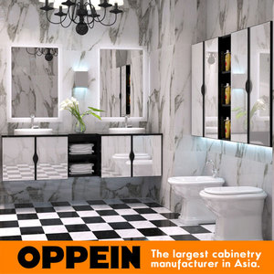 Modern <strong>White</strong> <strong>Bathroom</strong> <strong>Cabinet</strong> with Tempered Glass Water-Resistant Melamine Ceramic Basin Copper Drainer - Product Image 2