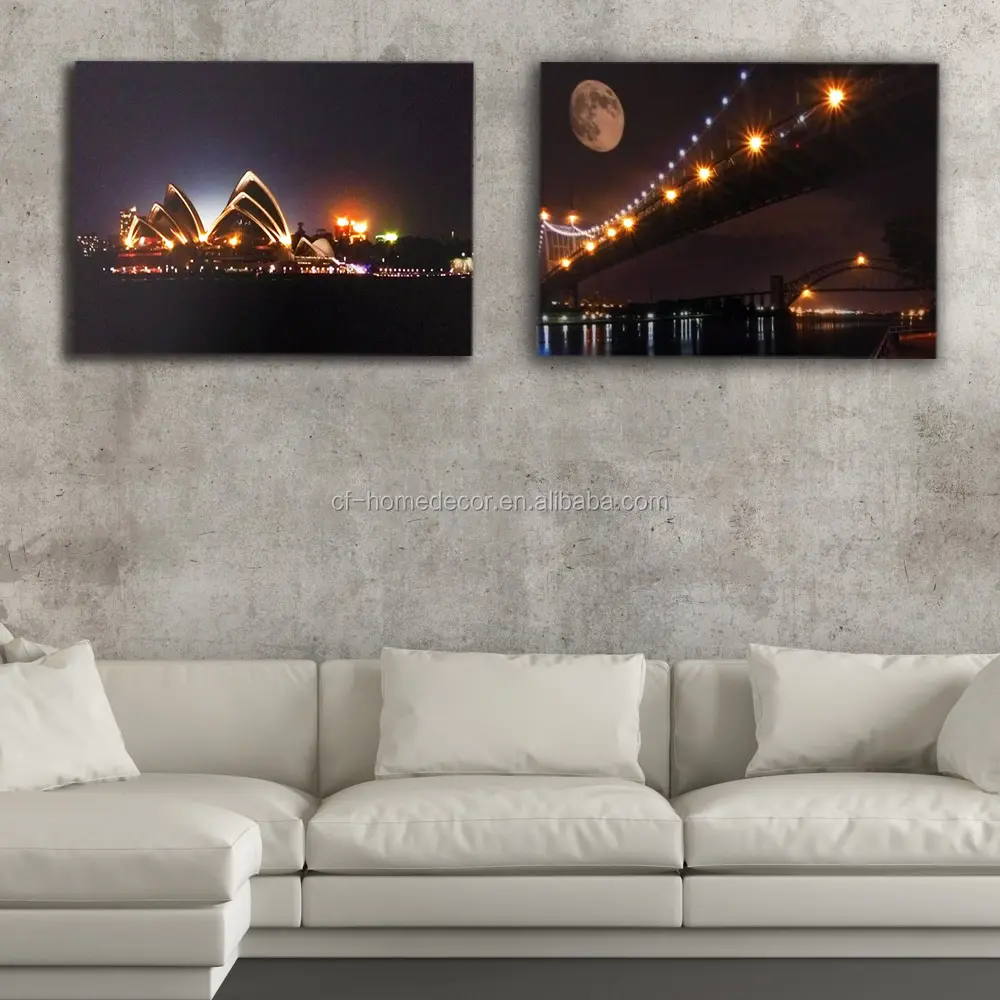 Lighted Wall Picture Moon Triborough Bridge Nyc River Lights Night Sydney Opera House Led canvas printing art painting artwork
