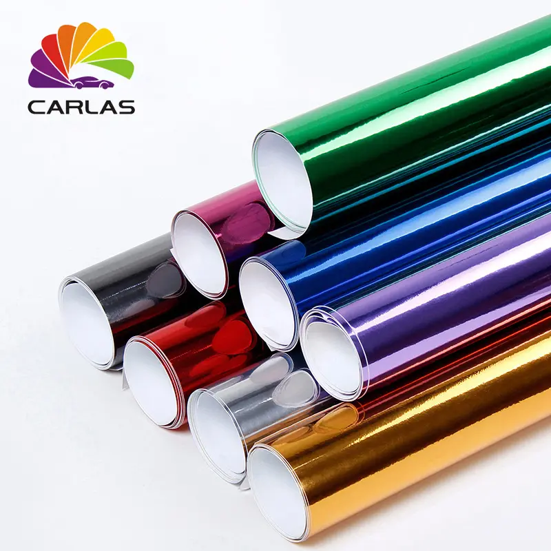 Carlas 1.52*1M Glossy Metallic Chroom Auto Vinyl Wrap Folie Zelfklevende Folie Voor Auto Wraps Stickers Kleur Ppf