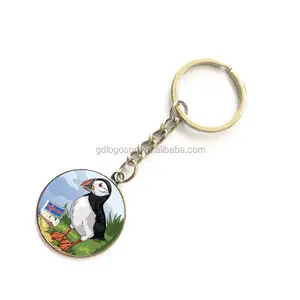 Iceland Souvenirs Metal Round Foil Paper Puffin Icelandic Keyring Fratercula Scottish Iceland Canada Alaska Puffin Keychain