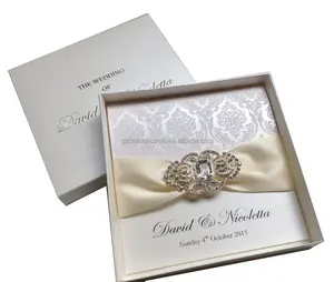 Luxury Unique Flocking Wedding Invitations with Pearl Diamond