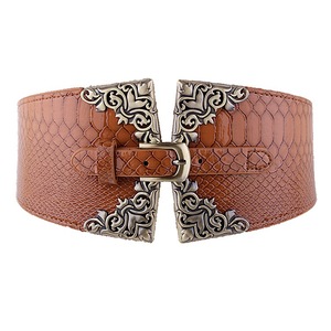 Sabuk <span class=keywords><strong>PU</strong></span> Lebar 6.5Cm dan Ikat Pinggang Elastis Terkoneksi dengan Gesper Logam untuk Wanita - Product Image 1