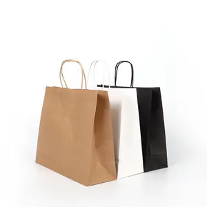 Bolsa de papel de compras con logotipo personalizado, reciclada, barata, blanca y negra, para regalo