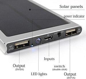 แบตเตอรี่สำรองพอร์ต USB คู่ขนาด10000มิลลิแอมป์ต่อชั่วโมงแบตเตอรี่สำรองพลังงานแสงอาทิตย์แบบพกพาพร้อมจอแสดงผลทำจากโลหะ - Product Image 4
