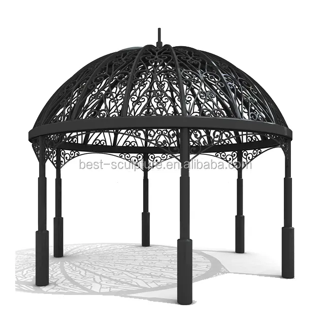 Jardín de hierro forjado pabellón de metal gazebo con cúpula de techo de diseño para la venta