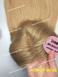 F879 ánh sáng màu vàng #18 lụa TOP 4 "x 4" đầy đủ ren Tóc Giả siêu mỏng da PU xung quanh lụa cơ sở 22 "tóc thẳng phần giữa tóc giả - Product Image 5