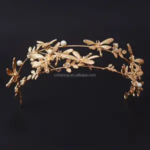 Popular fashion new gold dragonfly sweet wedding bride cheap princess crown