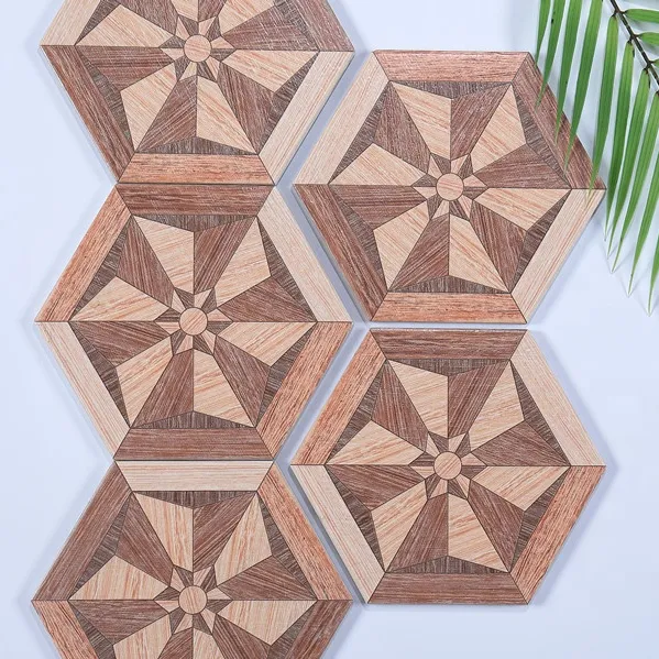 Carrelage de sol hexagonal en céramique émaillée, série bois, carrelage en mosaïque 250x290 pouces