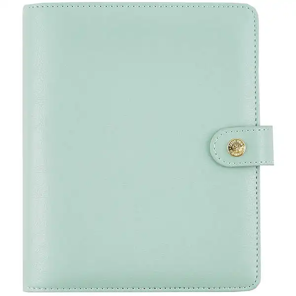 Caderno de couro com anéis, caderno profissional verde de hortelã