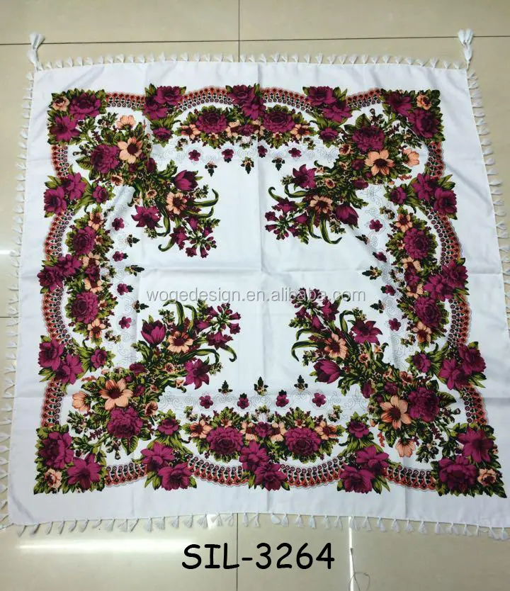 B2B Vingtage soft tassels exclusive stole poncho boho scarf floral print woman handmade cotton square russian shawl