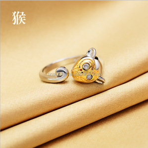 Animal colección de joyas de oro de plata abierta y lindo banda cerdo/conejo/<span class=keywords><strong>perro</strong></span>/Tigre/anillos de pollo - Product Image 6