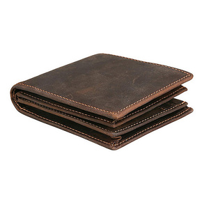 Vintage Gek Paard Echt Lederen Portemonnee Rfid Veilig Korte Portemonnee Geldzak Voor Mannen Polyester Op Maat Bruin Effen Open - Product Image 3