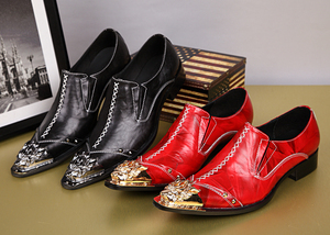 Zapatos de vestir de estilo coreano para <span class=keywords><strong>hombre</strong></span>, mocasines de cuero rojo con punta puntiaguda de Metal, NA046 - Product Image 6
