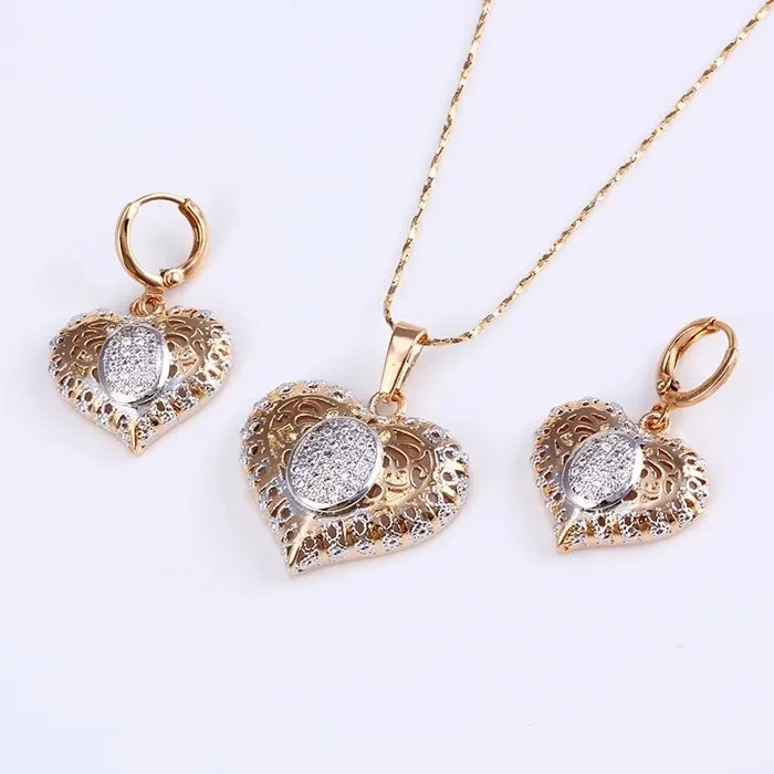61499 New fashion jewelry set, gold plated earring and pendant necklace costume jewellery, sweet heart jewellery sets