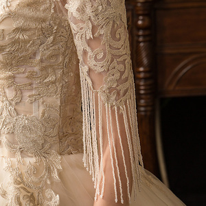 2019 nouvelle mode à venir col en V robe <span class=keywords><strong>de</strong></span> bal robe <span class=keywords><strong>de</strong></span> mariée <span class=keywords><strong>Champagne</strong></span> <span class=keywords><strong>demi</strong></span> manches robe <span class=keywords><strong>de</strong></span> mariée étage longueur robe <span class=keywords><strong>de</strong></span> mariée - Product Image 5