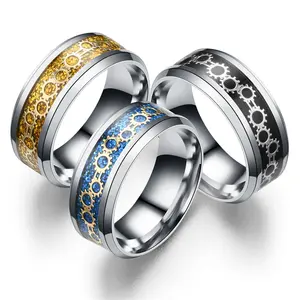 Großhandel männer getriebe ring-Edelstahl Band Ring Two Tones Mode Emaille Edelstahl Ring Gear Herren Ring