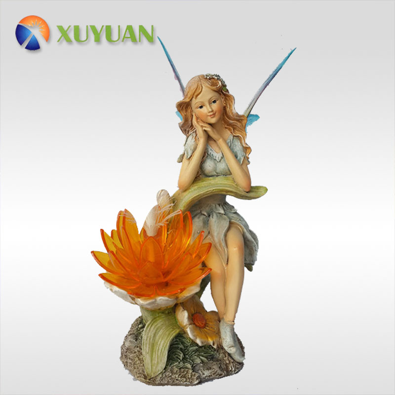 Уличная садовая декоративная статуэтка феи на солнечной батарее с изменением цвета