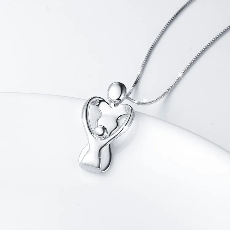 Loving Family 925 Sterling Silver Mother With Child Pendant Necklace For Gift