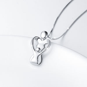 Loving Family 925 Sterling Silver Mother With Child Pendant Necklace for Gift - Product Image 1