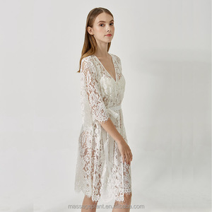 Robe de mariée kimono en dentelle française 8025 pour usage nuptial, 100 % polyester, grandes tailles - Product Image 5
