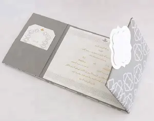 Xám & Trắng Gatefold Silk Lời Mời Đám Cưới Với Rsvp Thẻ Và Con Dấu Sáp