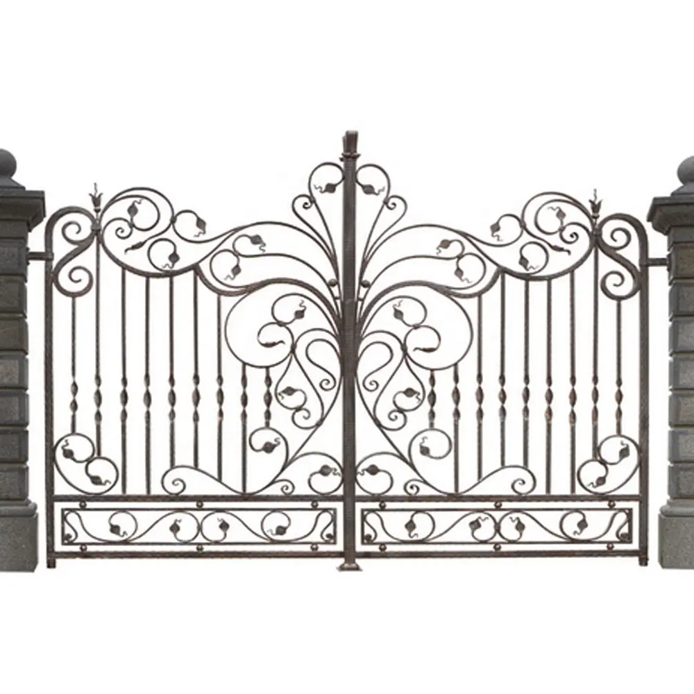 Modelos de puerta de hierro forjado ornamentales principales de entrada forjados a mano personalizados para casa patio exterior