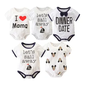 Wholesale 100% 綿Baby Rompers NewスタイルNewborn Baby Clothes For 0- 24M Short Sleeve Jumpsuit Baby & Kids Outfits Clothes