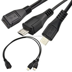2 puertos <span class=keywords><strong>USB</strong></span> 2,0 a macho a Dual <span class=keywords><strong>Micro</strong></span> 5 pines Y adaptador trenzado blindado chaqueta de PVC cable de alimentación para computadora y cámara - Product Image 5