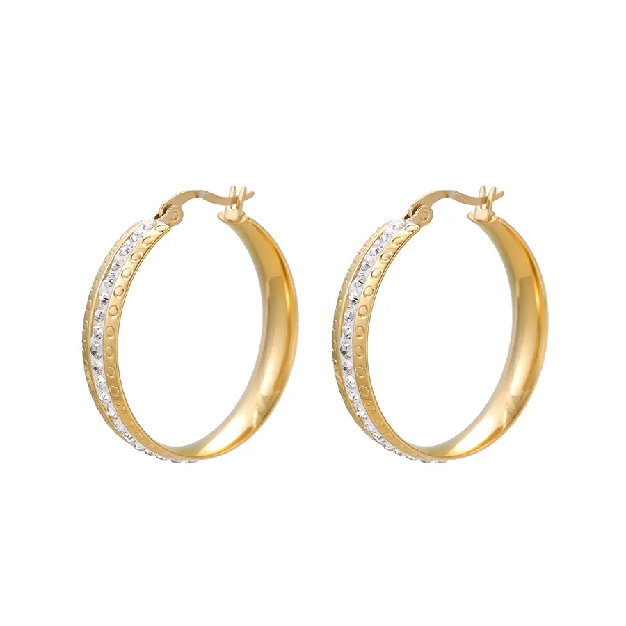 E-579 Xuping Stainless Steel Jewelry 24K Gold Plated Simple Elegant Hoop Design Rhinestone Fashion Women Earrings