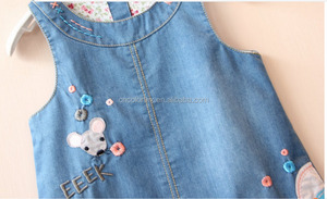 Nuovo <span class=keywords><strong>vestito</strong></span> <span class=keywords><strong>da</strong></span> bambina in Denim con <span class=keywords><strong>topo</strong></span> ricamato pagliaccetti estivi <span class=keywords><strong>da</strong></span> bambina senza maniche per neonato - Product Image 3