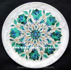 Assiettes en marbre blanc incrustées - Product Image 1