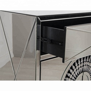 Indoor crystal mirrored meubelen opbergkast set borst dressoir met 3 laden met vierkante kristallen muur spiegel