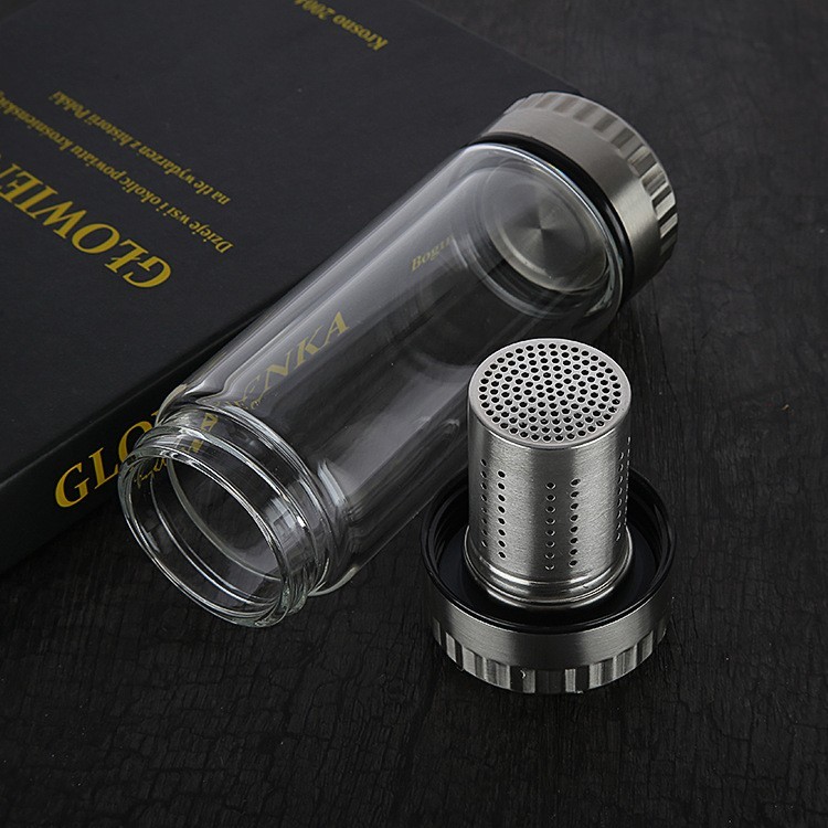 support custom 10OZ Double layer glass water bottle borosilicate glasses with tea influser