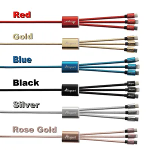 Drop shipping 3feet 3m mobile phone cable cell phone usb cable 3 in 1 nylon braided charging usb cable for apple samsung