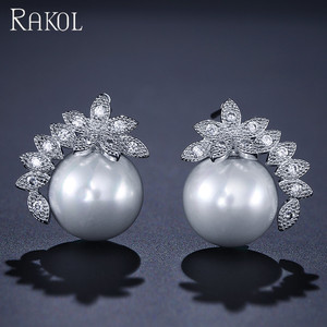 RAKOL EP178 Affascinanti <span class=keywords><strong>Orecchini</strong></span> <span class=keywords><strong>da</strong></span> <span class=keywords><strong>Sposa</strong></span> con Perle Incastonate, Cristalli e Zirconi CZ, Gioielli di Moda - Product Image 1