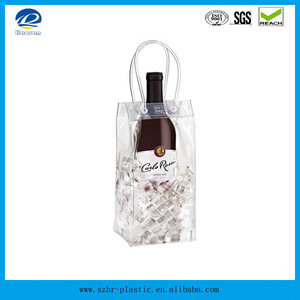 Tas pendingin es botol anggur desain grosir plastik bening <span class=keywords><strong>Pvc</strong></span> baru sebagai hadiah bagus pemasok Tiongkok menerima pegangan cetak layar 2016