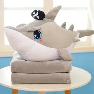 Toptan tüm comporter battaniye-Ucuz deniz hayvan köpekbalıkları 2 in 1 yastık battaniye çocuklar için düşük adedi özel OEM peluş köpekbalığı oyuncak battaniye yastık