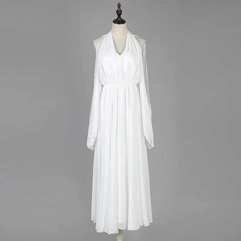 Новинка 2019, женская одежда в летнем сезоне, модное однотонное длинное шифоновое платье с вырезами на плечах