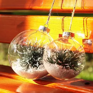 Clear Kerst Glas Ornament Ballen Met Afneembare Zilveren Metalen Pet Kralen Plastic Voor Vakantie Bruiloft Feest