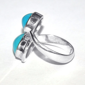 Turquoise Ovale, bague ronde en pierres précieuses Bague en argent sterling 925 Bague fantaisie classique à la mode pour cadeau, fête, mariage pour unisexe - Product Image 2