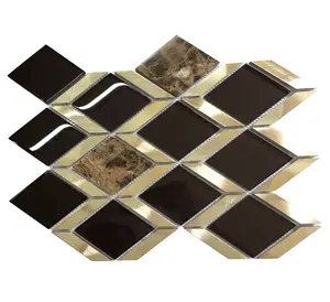 rhombus black glass mix metal/ marble mosaic tiles--bathroom tiles/kitchenroom tiles