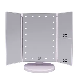 Miroir de maquillage minitri pliable à 21 lumières LED, avec grossissement x/2x, avec écran tactile