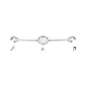 Bondage en métal serrure cou collier menottes en acier inoxydable esclave BDSM contraintes jouets sexuels pour Couples épandeur barre menottes - Product Image 4