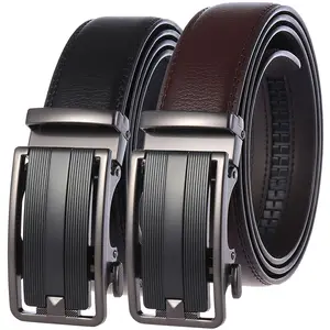 Mens 35mm Wide 1 3/8 inches Leather Sliding Buckles Ratchet Dress Belt